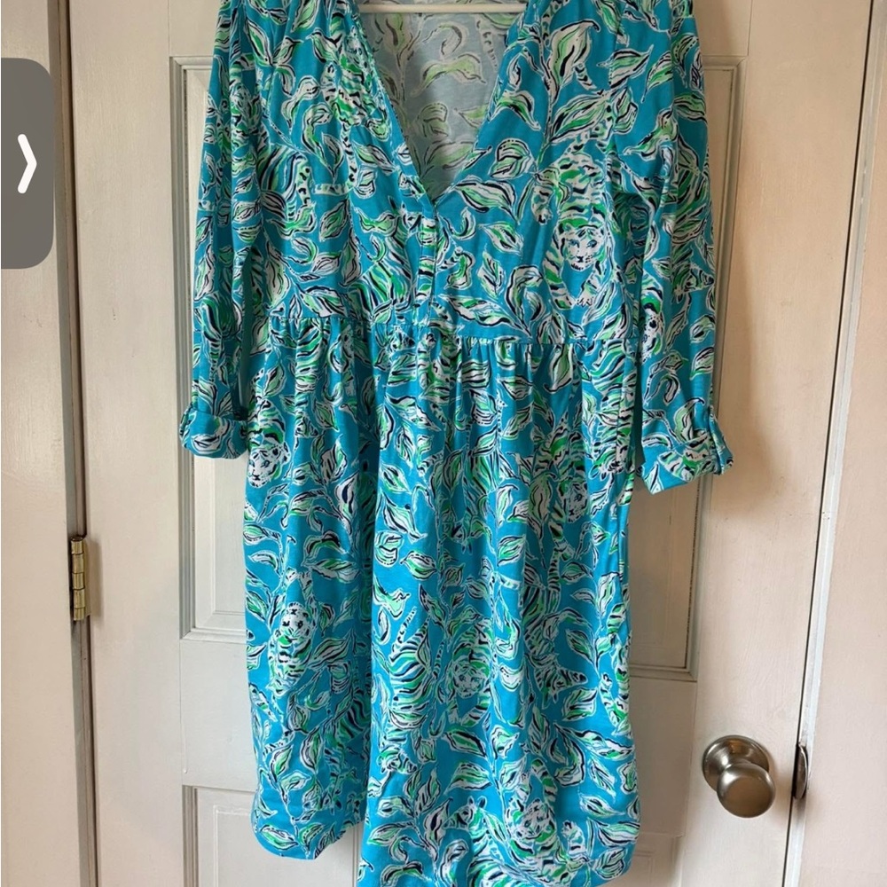 Lilly Pulitzer Blue Ruched Mini Sundress with Bishop Sleeves